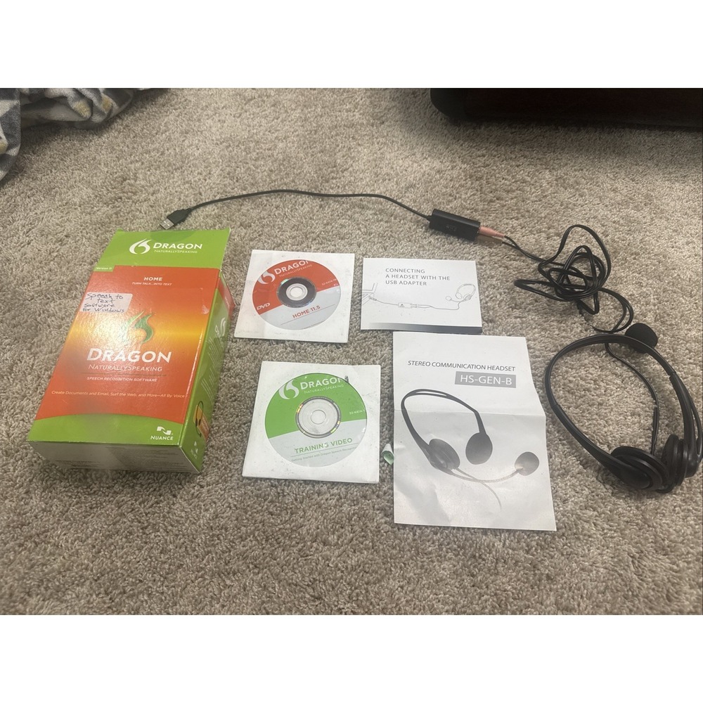 Dragon Naturally Speaking Home Version 11.5 w/Head Set OPEN BOX Windows CD